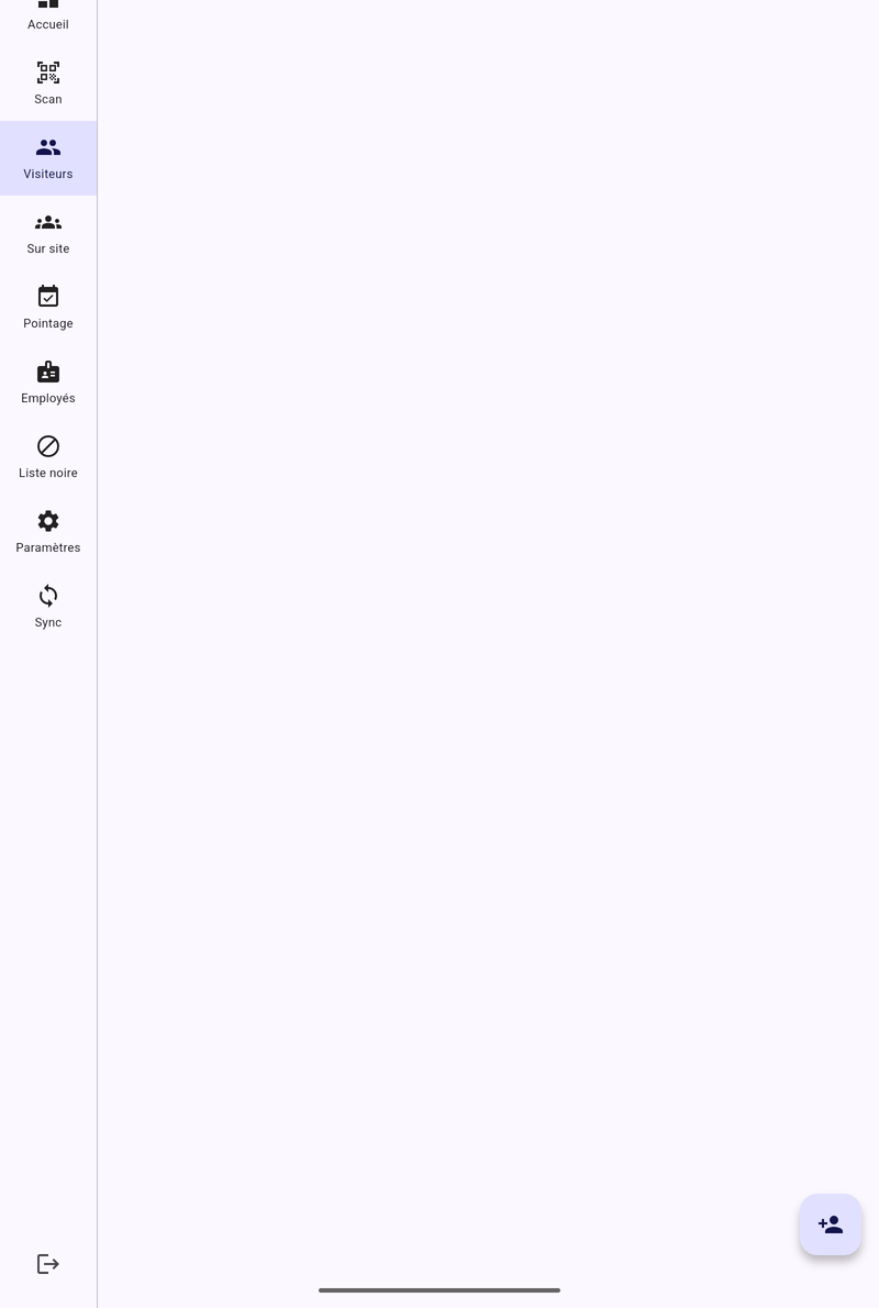 Liste des visiteurs actifs sur tablette Badgio